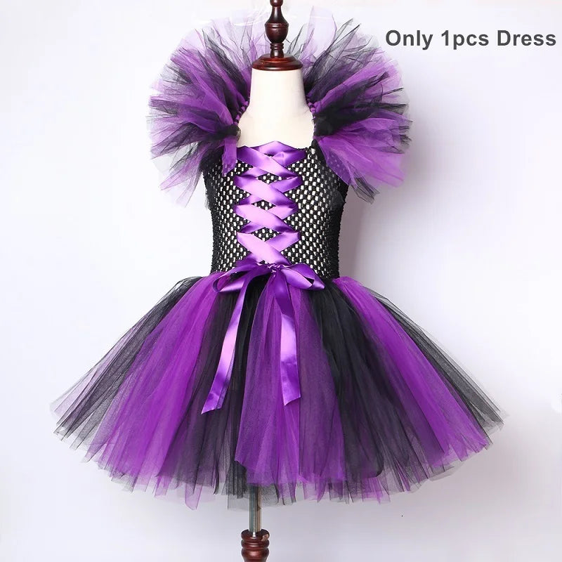 Halloween Costume For Kids Girls Witch Kids Clothing Fancy Tutu Dress with Hat  Girls Fantasy Carnival Party Dress