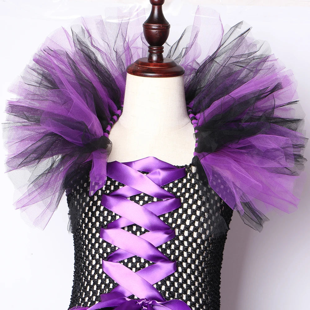 Halloween Costume For Kids Girls Witch Kids Clothing Fancy Tutu Dress with Hat  Girls Fantasy Carnival Party Dress