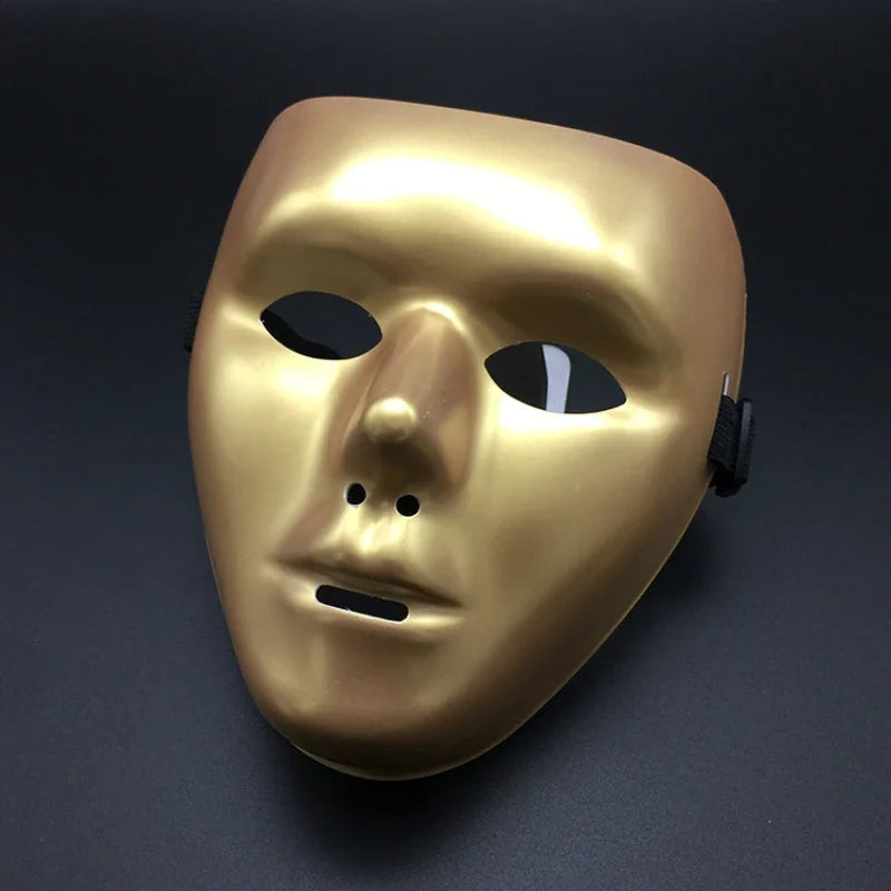 Halloween Props Masquerade Performance Full Face Mask Hand-painted White Street Dance Adult Eye Mask Death Clown Black Gold
