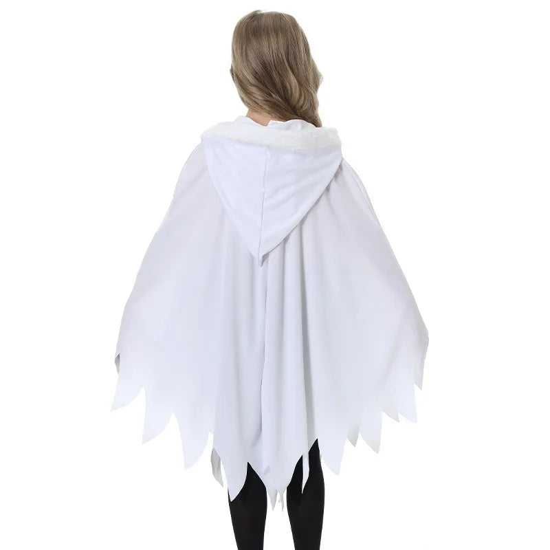 Halloween Children's Costume, White, Black, Luminous, Glowing Face, Cloak, Shawl, Party Costume