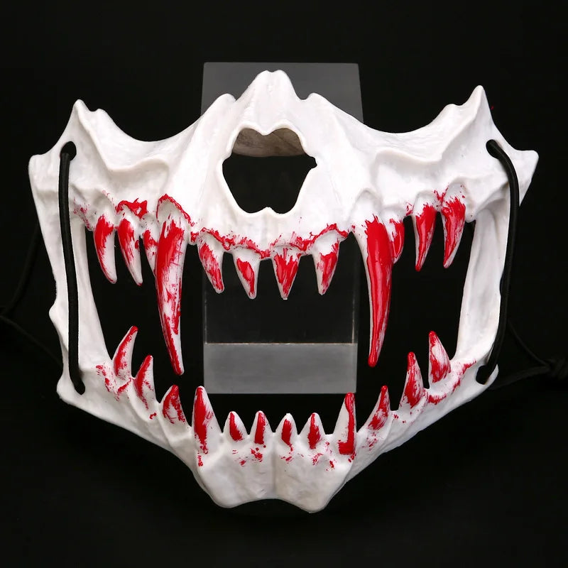 Halloween Bone Skull Masks Half-face Bloody Mask Cosplay Dragon God Fierce Tiger Night Fork Tengu Man Wolf Mask Party Decor Prop