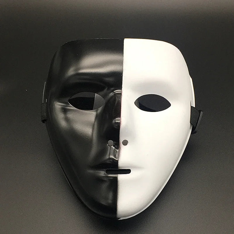 Halloween Props Masquerade Performance Full Face Mask Hand-painted White Street Dance Adult Eye Mask Death Clown Black Gold
