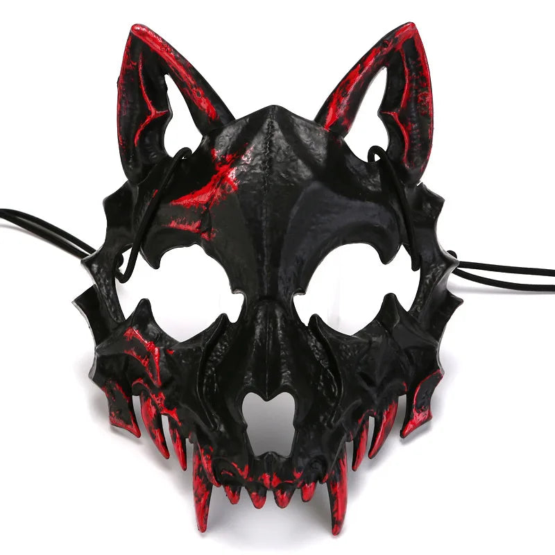 Halloween Bone Skull Masks Half-face Bloody Mask Cosplay Dragon God Fierce Tiger Night Fork Tengu Man Wolf Mask Party Decor Prop