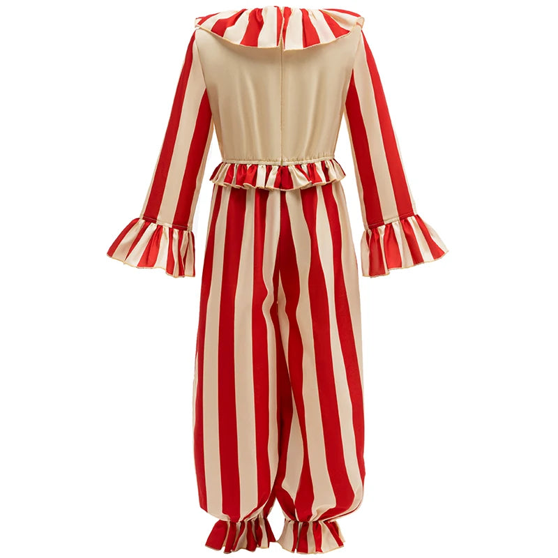 Halloween Cosplay Costumes	Girl Costume Carnival Clown Role Play Jumpsuits Girls Boys Stripe Clown Clothing Festival Kid Costume