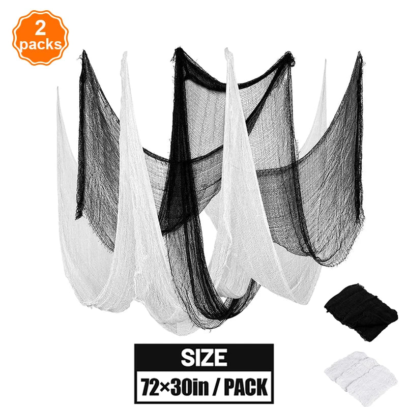 Halloween Decoration Black White Creepy Cloth Spooky Gauze Fabric Window Door Cover Scary Party Horror House Props Hallow Favors