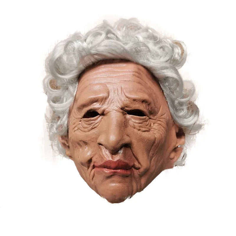 Halloween Black Elderly Woman Man Mask Wrinkle Full Head Mask Grandpa Grandma Face Mask Halloween Party Cosplay Props Supplies