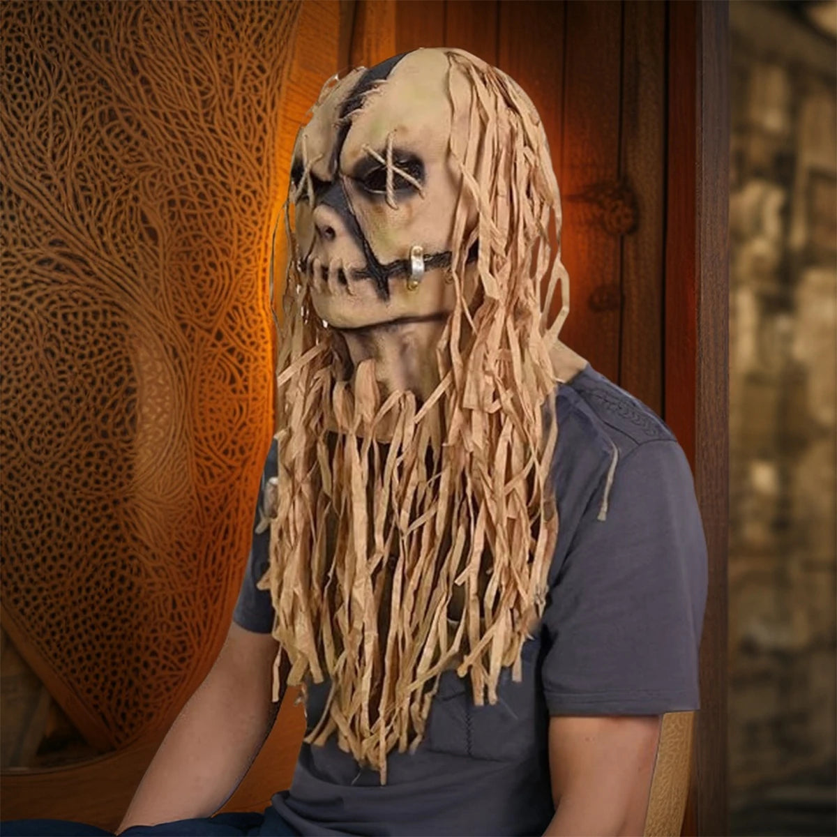 Halloween Scary Scarecrow Mask Fullhead Horror Halloween Mask Cosplay Gift Props Outdoor Decoration