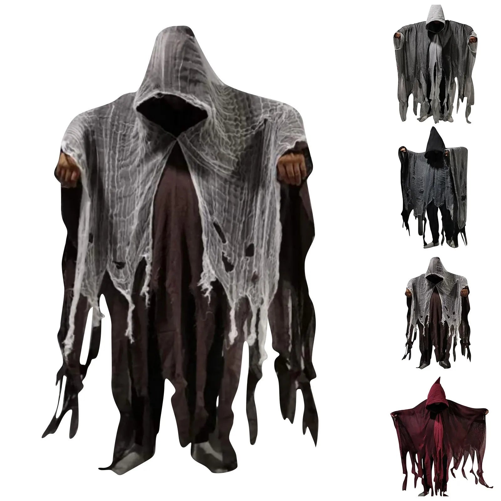 Halloween Ghost Costume Cosplay Adult Death Cloak Horror Zombie Tattered Hooded Capes Halloween Skull Skeleton Cosplay Costume