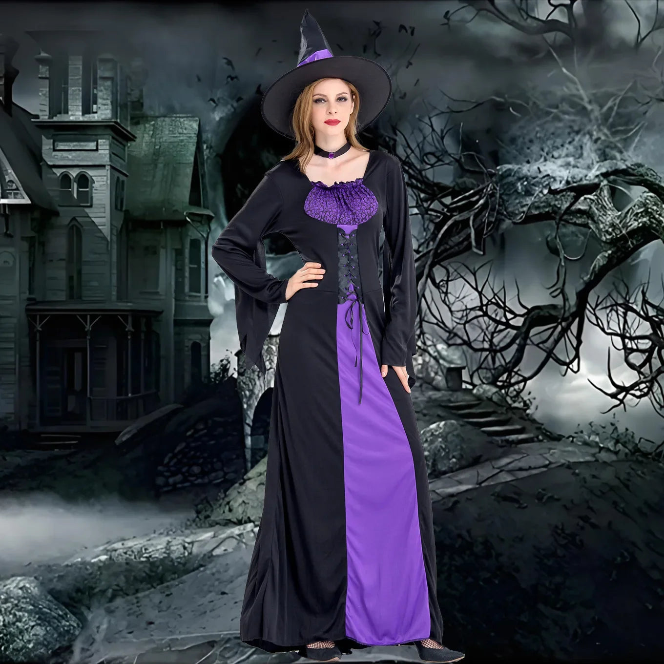 Halloween Gothic Witch Costumes Cosplay Outfits Masquerade Performance Uniforms