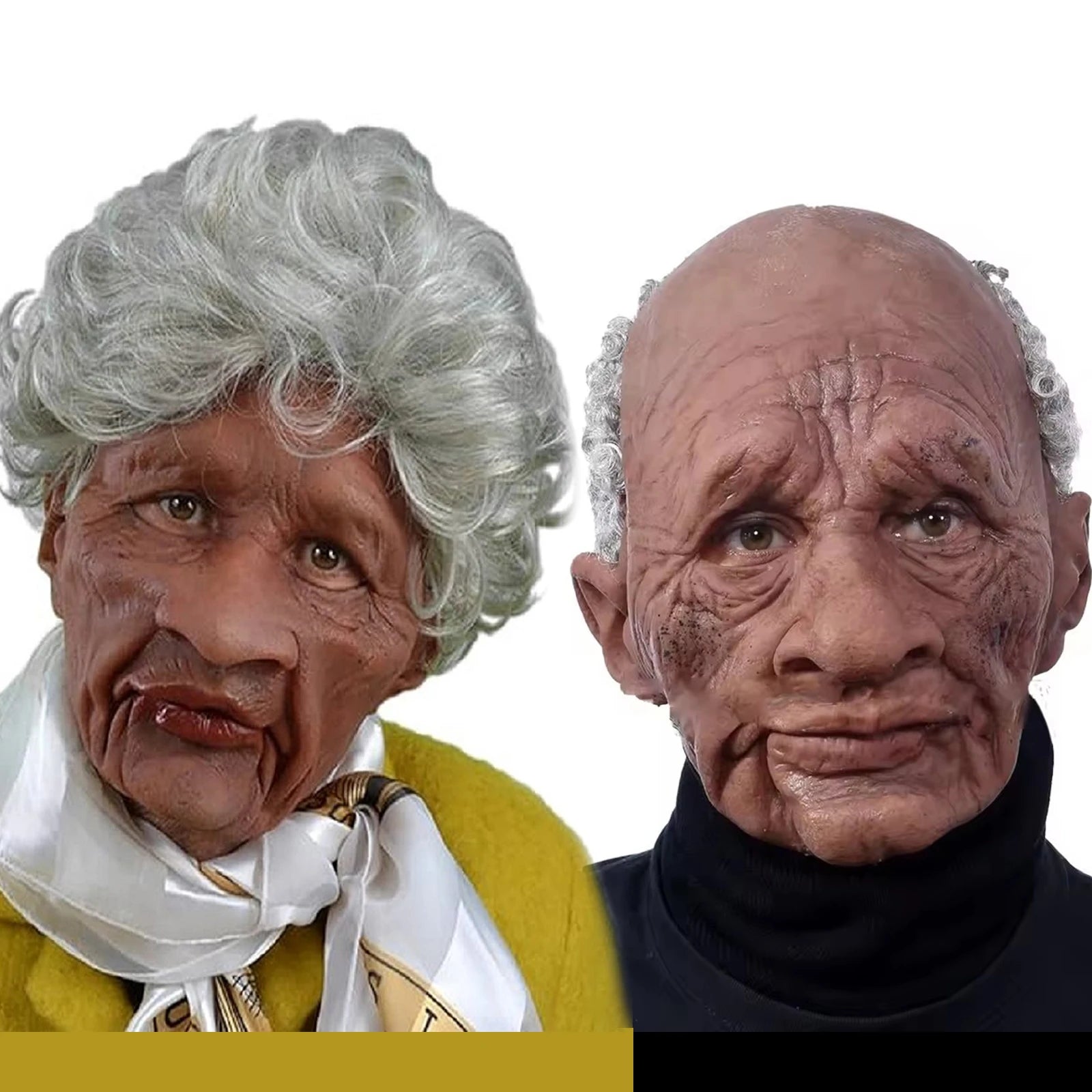 Halloween Black Elderly Woman Man Mask Wrinkle Full Head Mask Grandpa Grandma Face Mask Halloween Party Cosplay Props Supplies