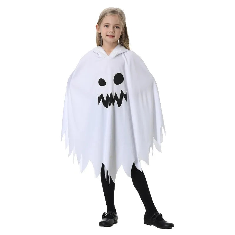 Halloween Children's Costume, White, Black, Luminous, Glowing Face, Cloak, Shawl, Party Costume