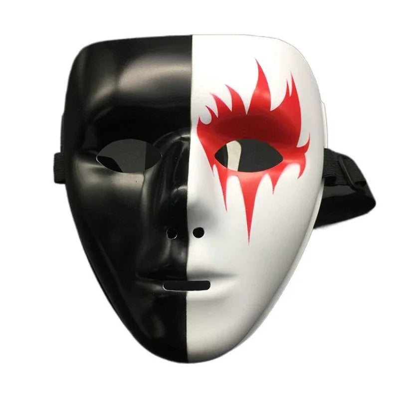 Halloween Props Masquerade Performance Full Face Mask Hand-painted White Street Dance Adult Eye Mask Death Clown Black Gold