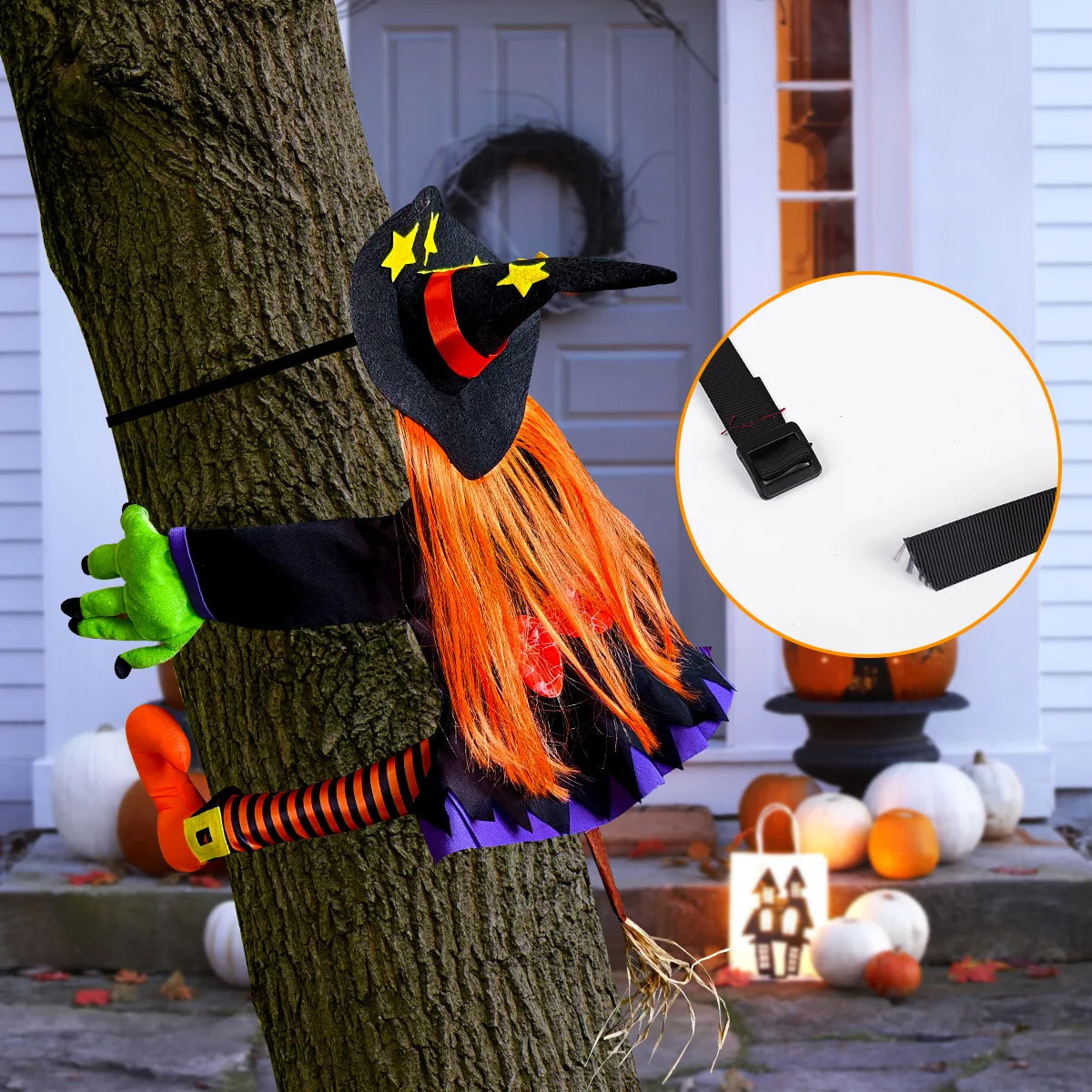 Halloween Witch Hugging Tree Courtyard Porch Witch Hanging Decor Scary Pendant Props Indoor Outdoor Decor Halloween Decoration