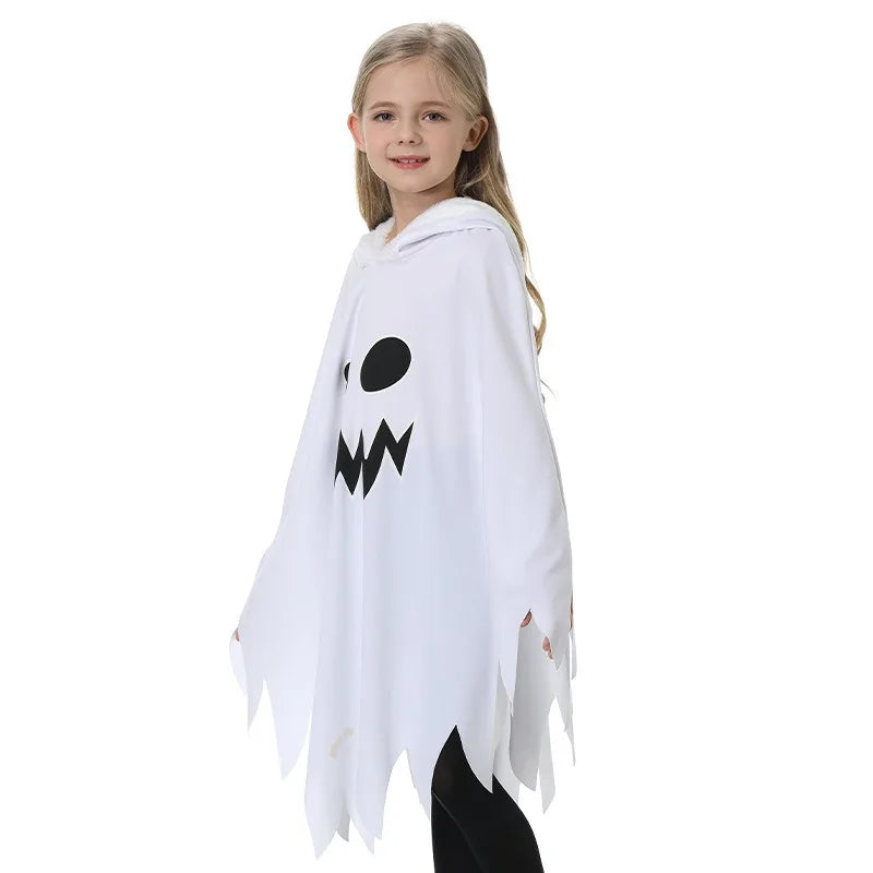 Halloween Children's Costume, White, Black, Luminous, Glowing Face, Cloak, Shawl, Party Costume