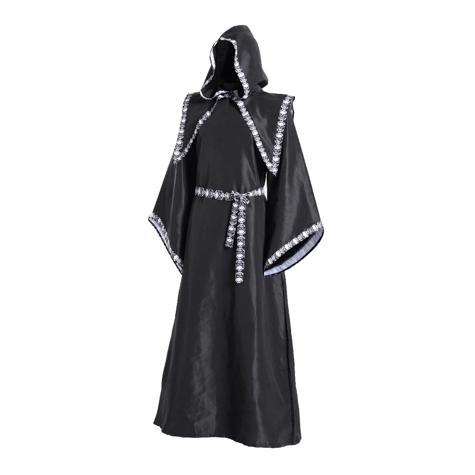 Halloween Medieval Gothic Witch Costume Hooded Dress Adult Women Men Carnival Masquerade Vampire Cosplay Long Dress Outfit