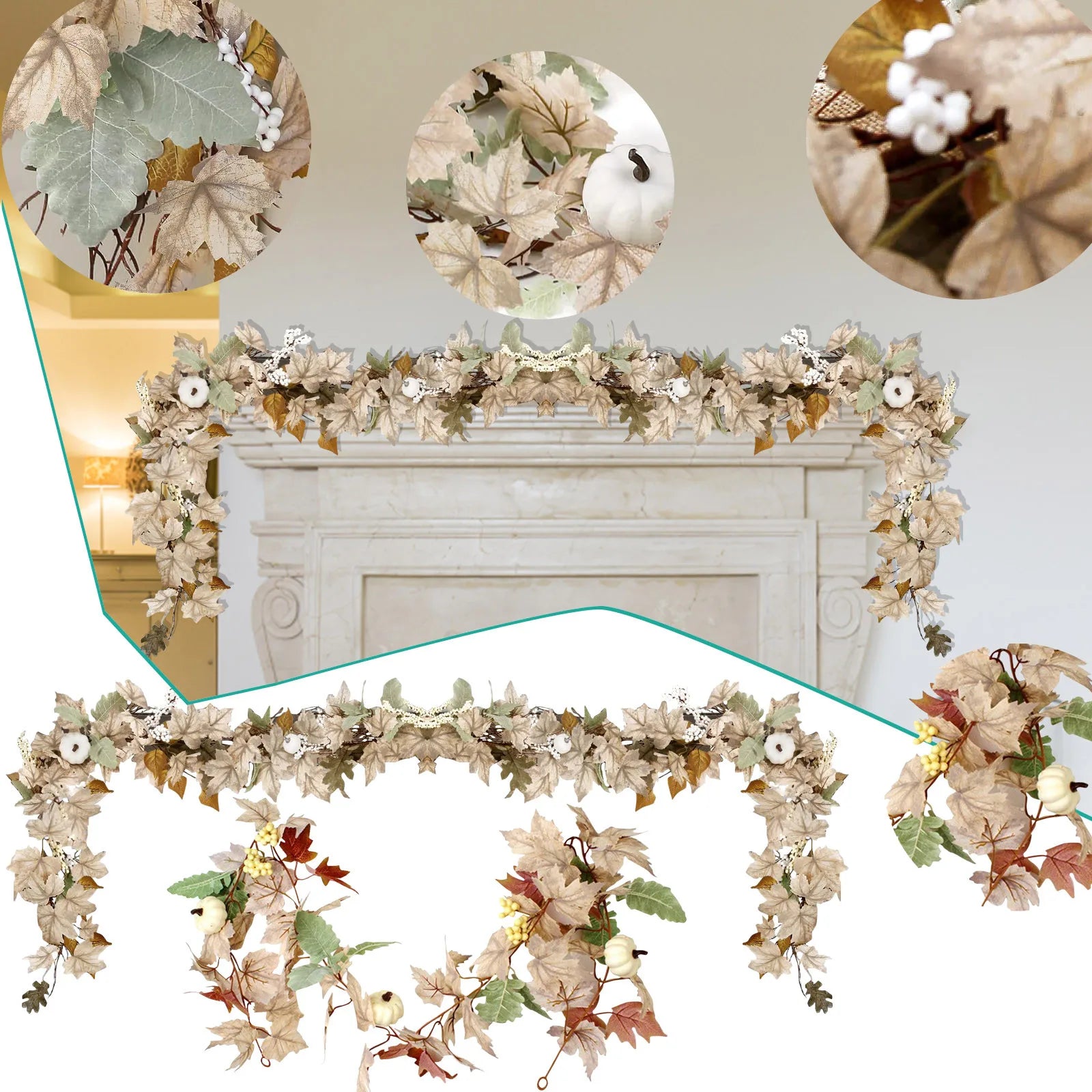Thanksgiving Halloween Home Decorations Wreath Garland Autumn Maple Leaf Pumpkin Berry Home Party Atmosphere Setting