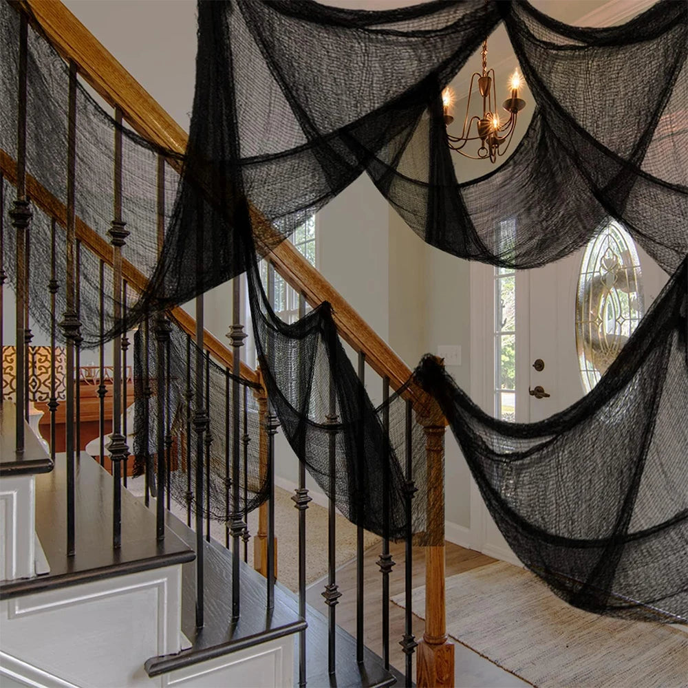 Halloween Decoration Black White Creepy Cloth Spooky Gauze Fabric Window Door Cover Scary Party Horror House Props Hallow Favors