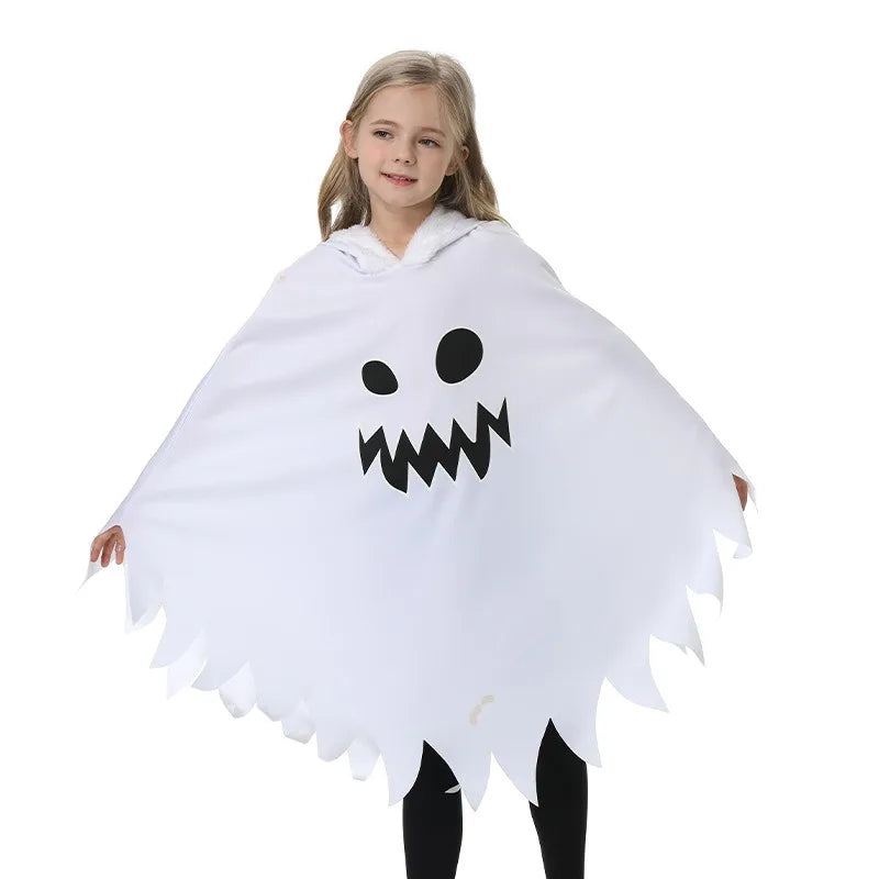 Halloween Children's Costume, White, Black, Luminous, Glowing Face, Cloak, Shawl, Party Costume
