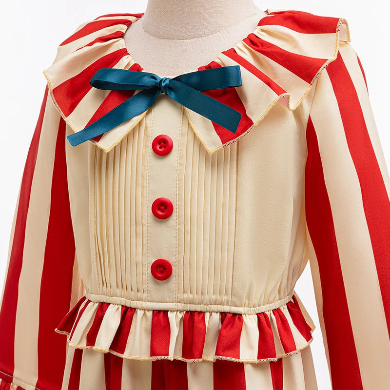 Halloween Cosplay Costumes	Girl Costume Carnival Clown Role Play Jumpsuits Girls Boys Stripe Clown Clothing Festival Kid Costume