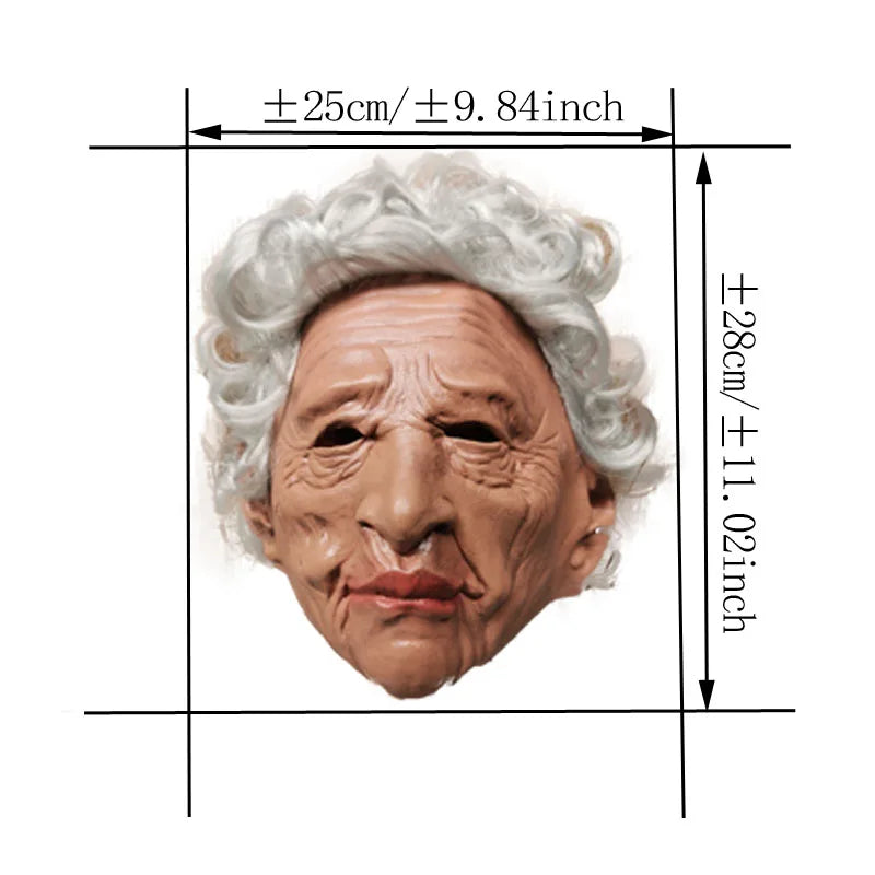 Halloween Black Elderly Woman Man Mask Wrinkle Full Head Mask Grandpa Grandma Face Mask Halloween Party Cosplay Props Supplies