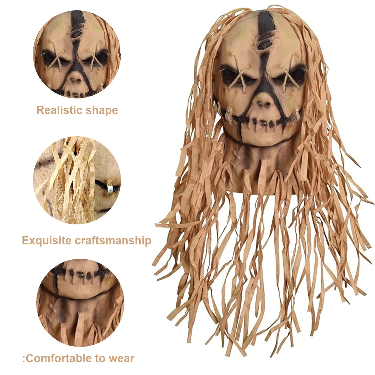 Halloween Scary Scarecrow Mask Fullhead Horror Halloween Mask Cosplay Gift Props Outdoor Decoration