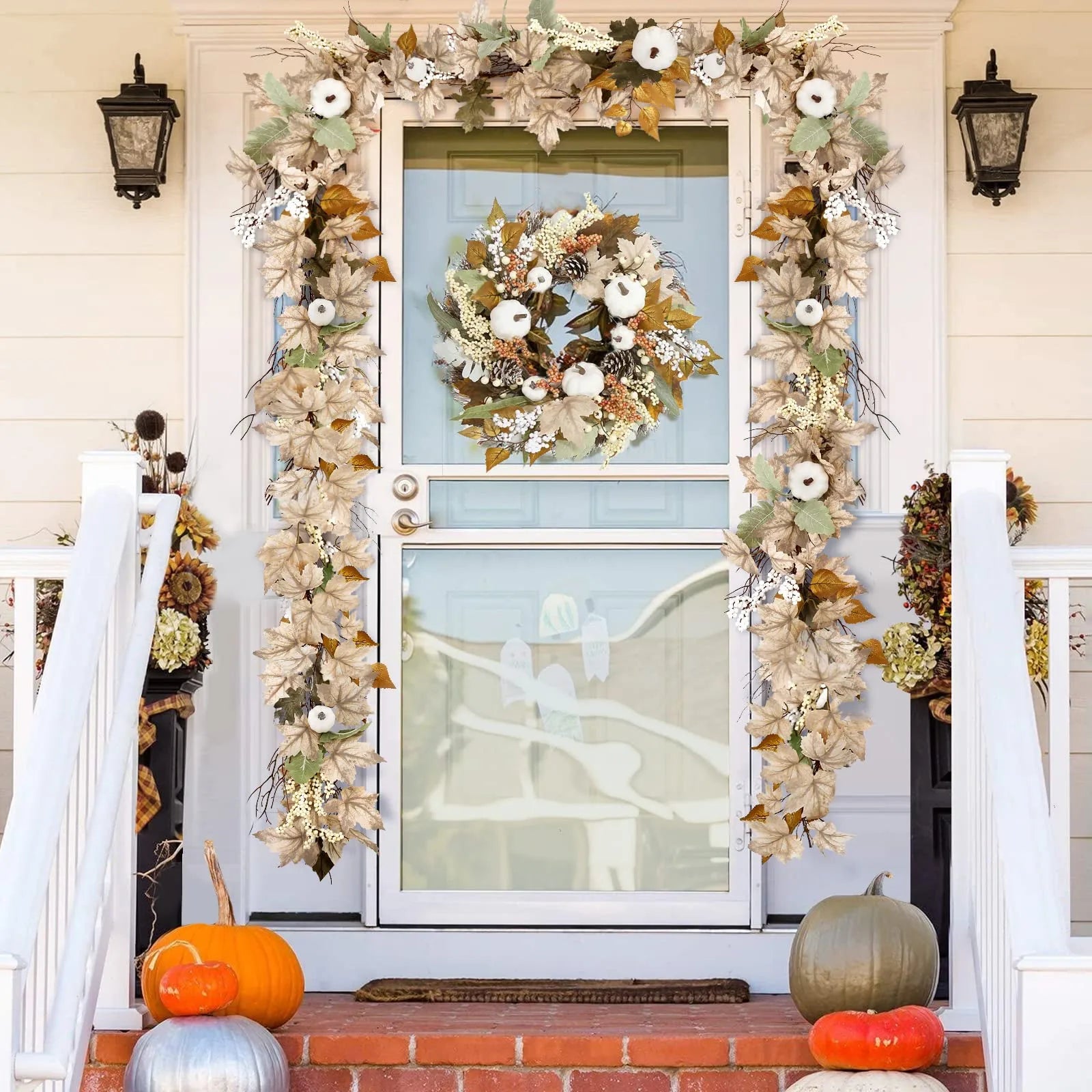 Thanksgiving Halloween Home Decorations Wreath Garland Autumn Maple Leaf Pumpkin Berry Home Party Atmosphere Setting