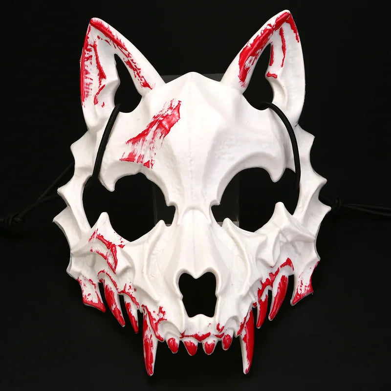 Halloween Bone Skull Masks Half-face Bloody Mask Cosplay Dragon God Fierce Tiger Night Fork Tengu Man Wolf Mask Party Decor Prop