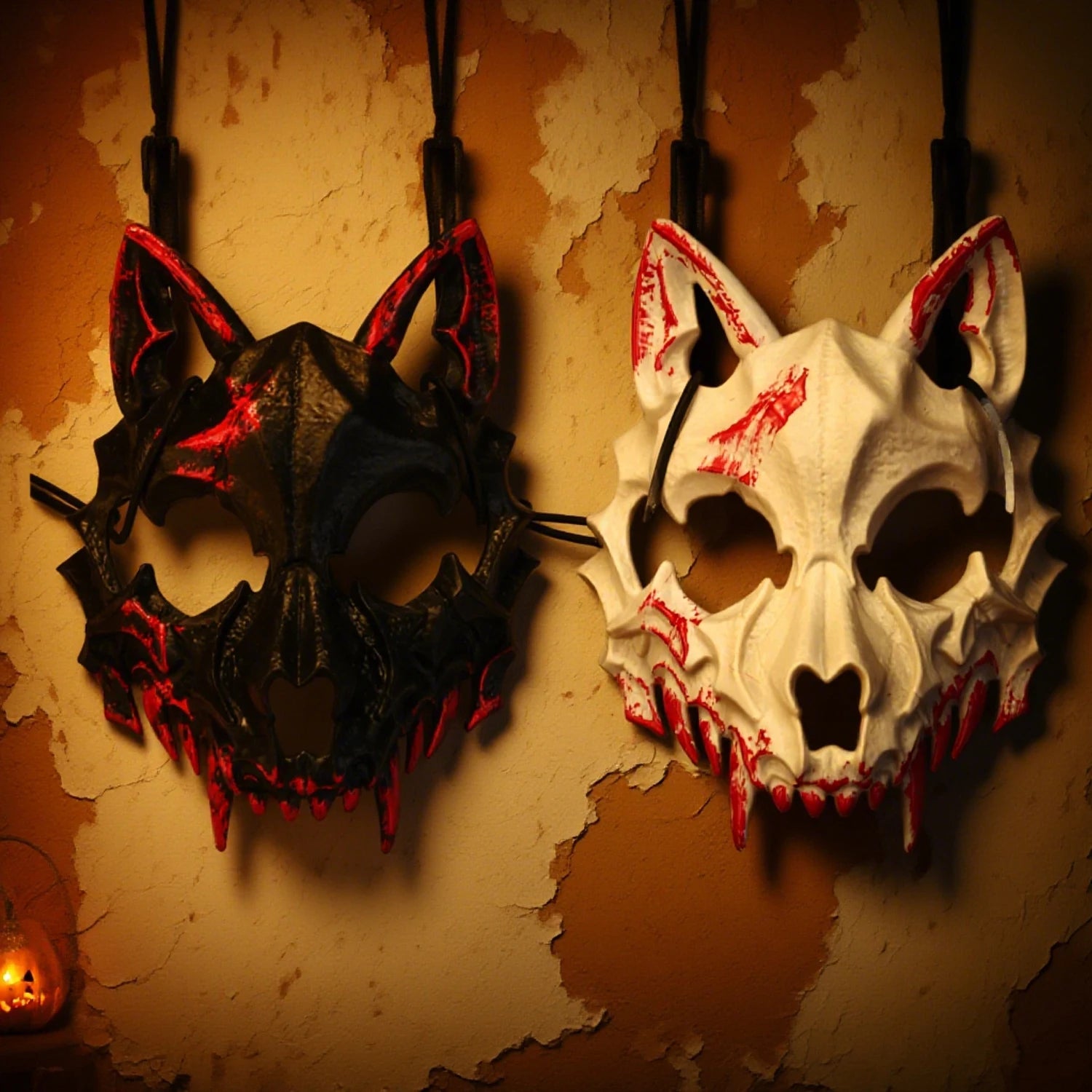 Halloween Bone Skull Masks Half-face Bloody Mask Cosplay Dragon God Fierce Tiger Night Fork Tengu Man Wolf Mask Party Decor Prop