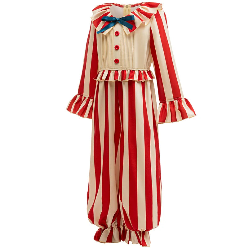 Halloween Cosplay Costumes	Girl Costume Carnival Clown Role Play Jumpsuits Girls Boys Stripe Clown Clothing Festival Kid Costume