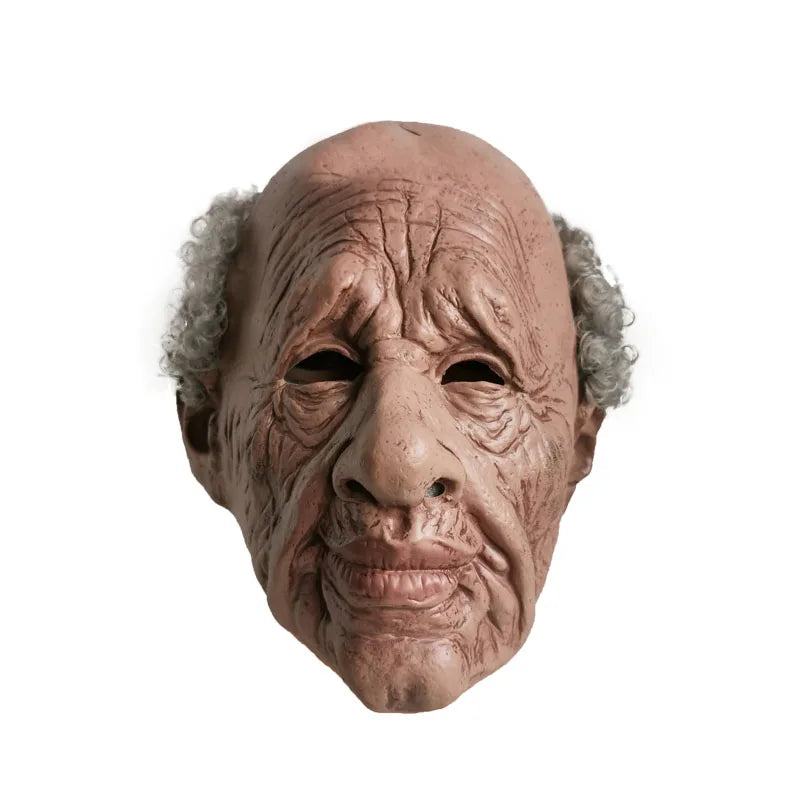 Halloween Black Elderly Woman Man Mask Wrinkle Full Head Mask Grandpa Grandma Face Mask Halloween Party Cosplay Props Supplies