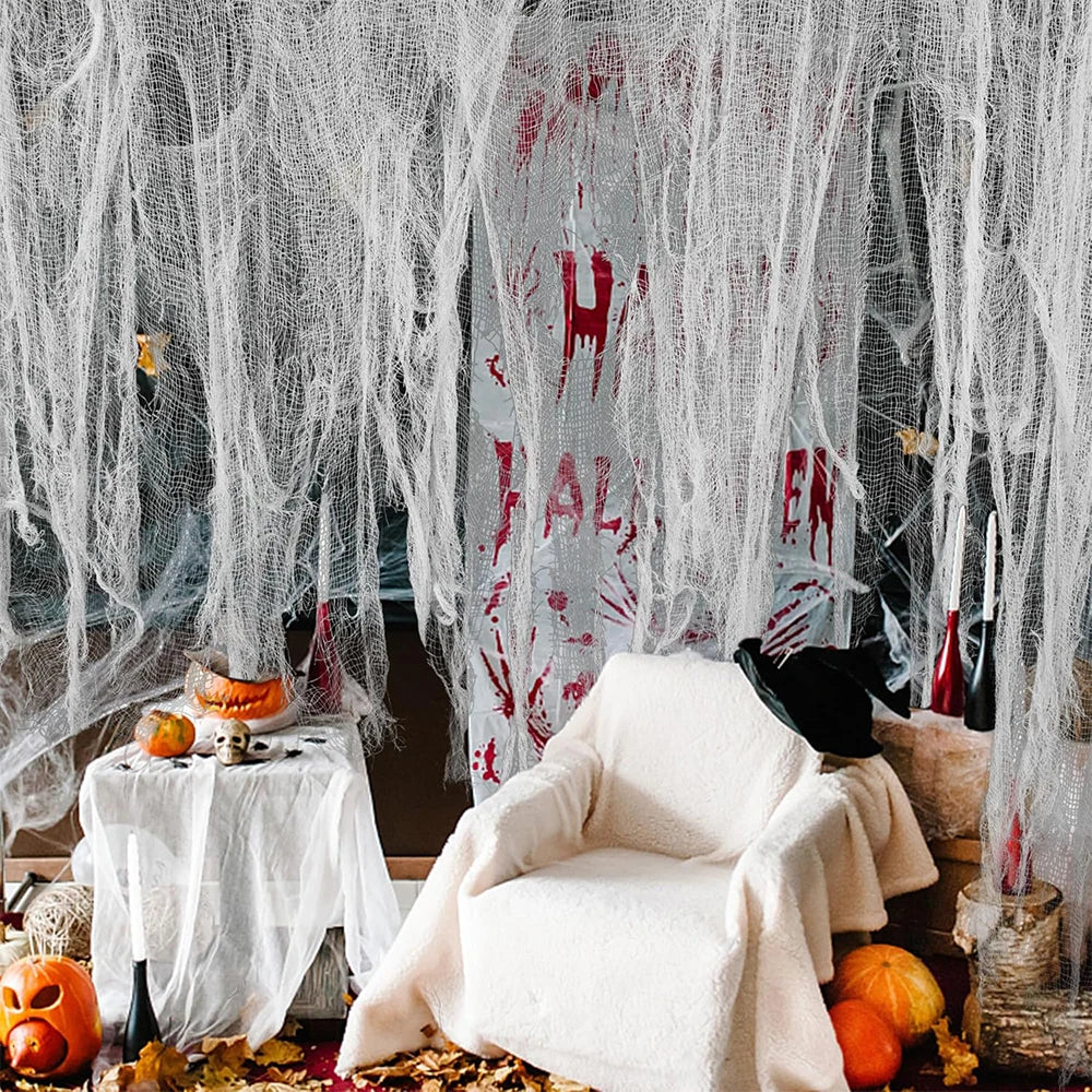 Halloween Decoration Black White Creepy Cloth Spooky Gauze Fabric Window Door Cover Scary Party Horror House Props Hallow Favors