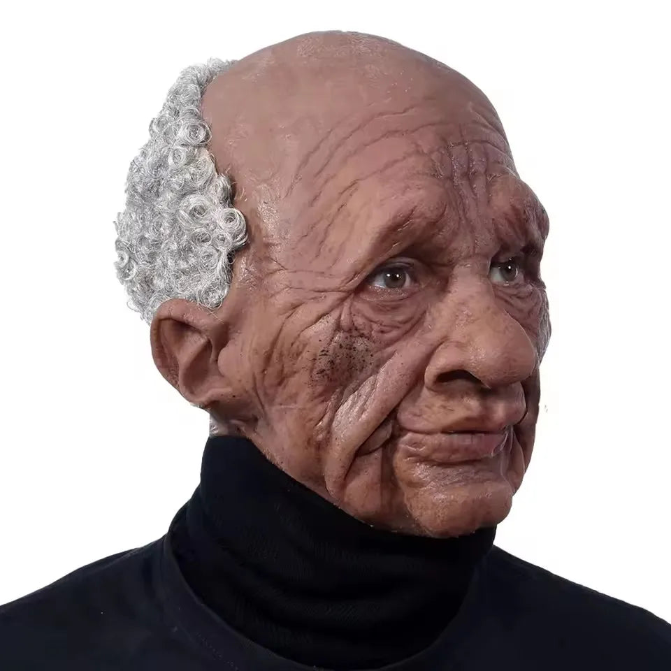 Halloween Black Elderly Woman Man Mask Wrinkle Full Head Mask Grandpa Grandma Face Mask Halloween Party Cosplay Props Supplies